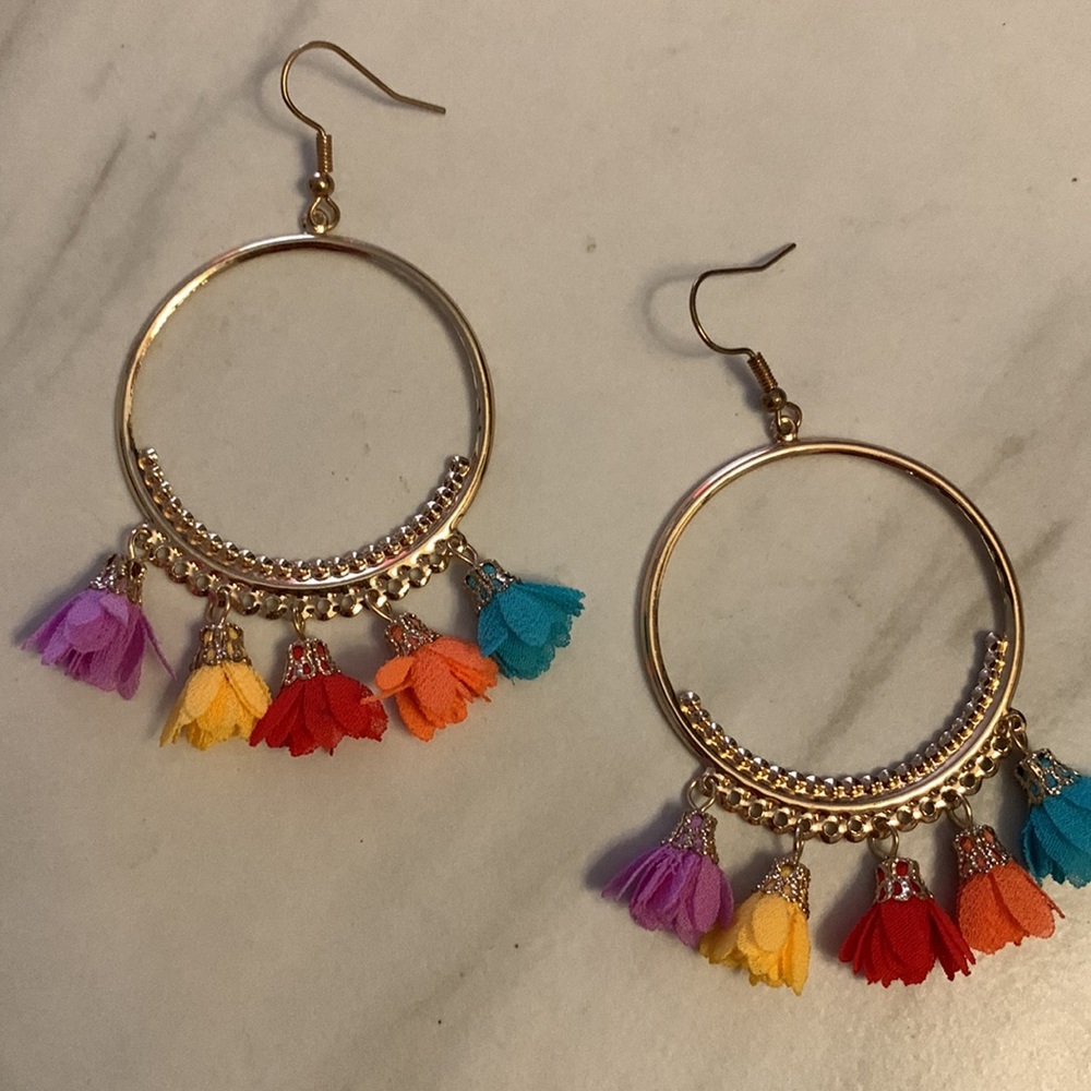 🦩Gold Flower Colorful Boho Gypsy Earrings